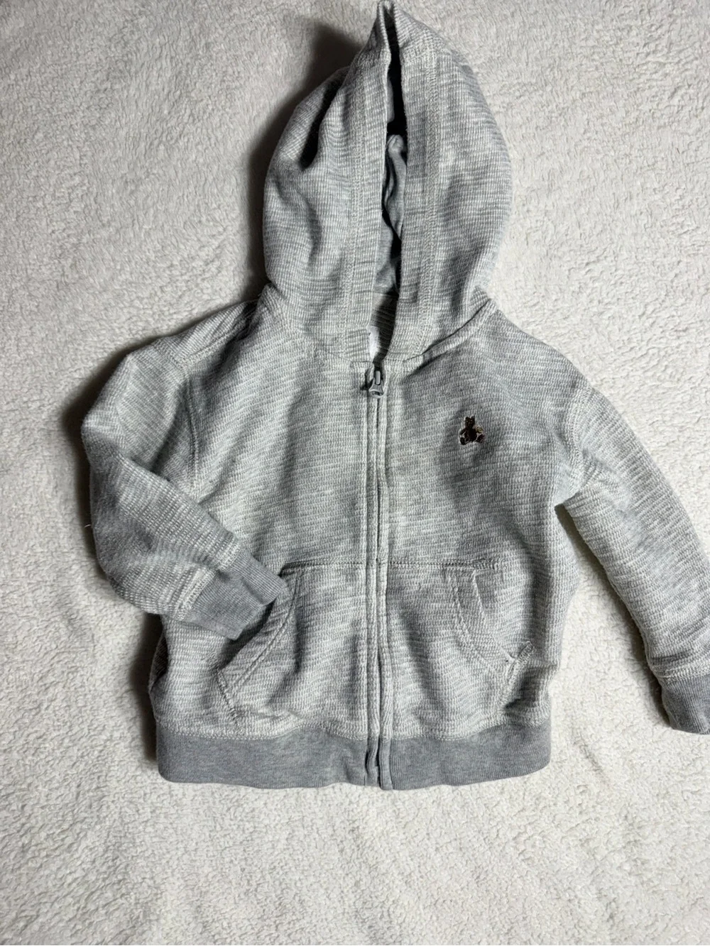GAP Light Gray Hooded Zip Sweatshirt with Teddy Patch Size 12-18 M